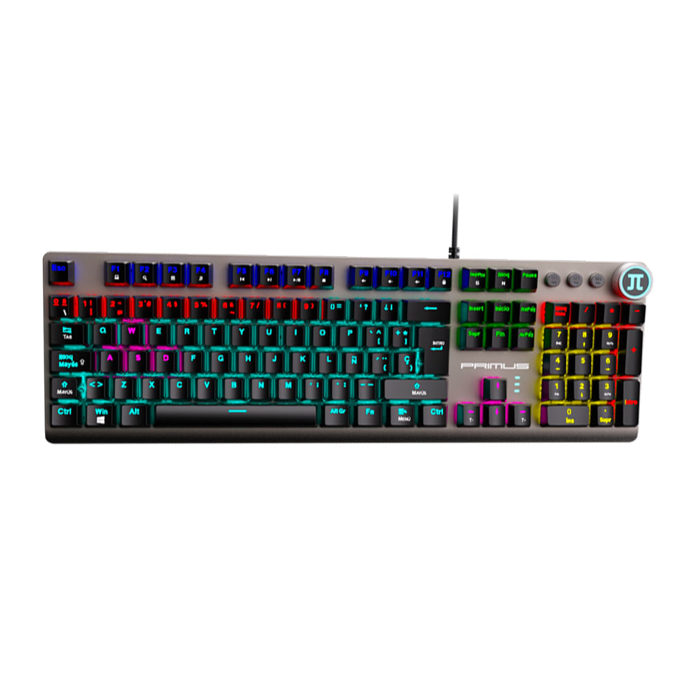 Teclado gamer Primus Ballista 91T mecánico RGB, 105 teclas, cable USB desmontable, interruptores rojos, compatible con PC y consolas, plata/negro